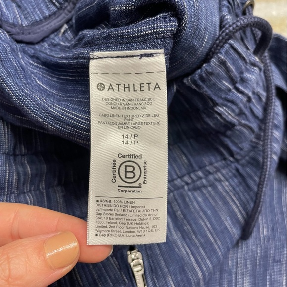 NEW ATHLETA Cabo Linen Wide Leg Pant Blue Textured #657680 Size 14P - Picture 9 of 11